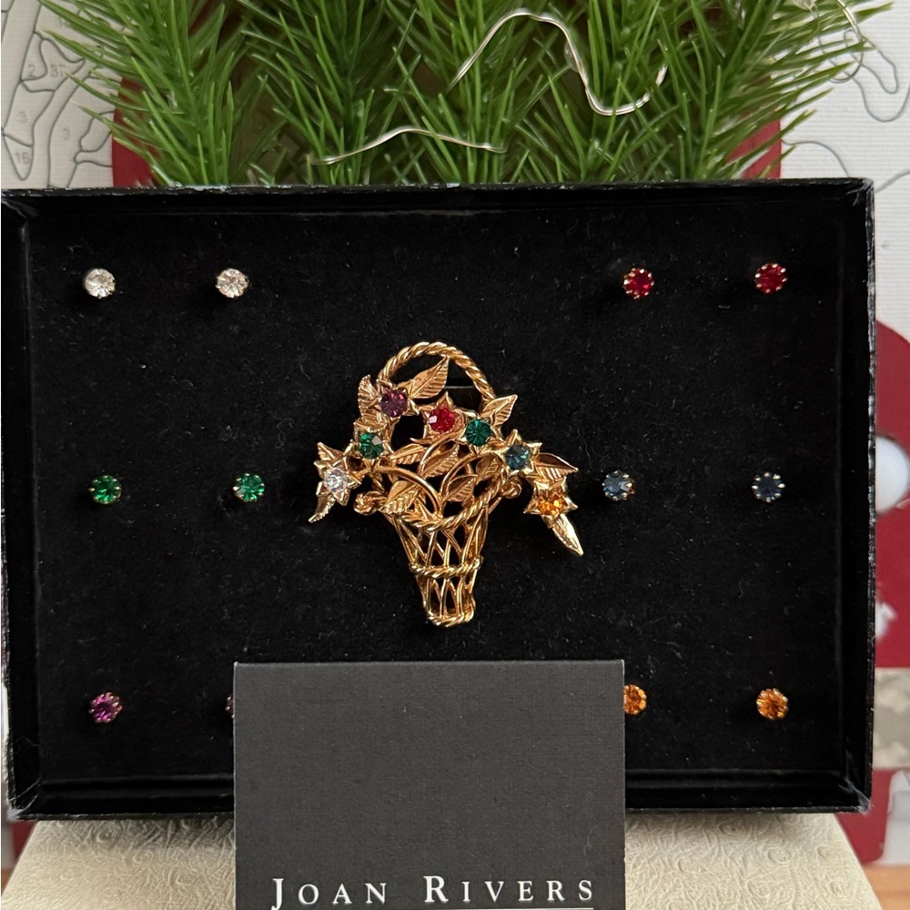 Joan Rivers Dearest Flower Basket Gold Tone Pin & Earring Set